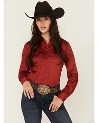 Shyanne Women's Solid Long Sleeve Button-Down Stretch Riding Shirt