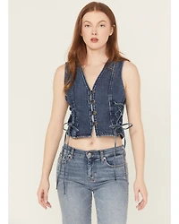 Saints & Hearts Women's Medium Wash Side Tie Button-Down Denim Vest