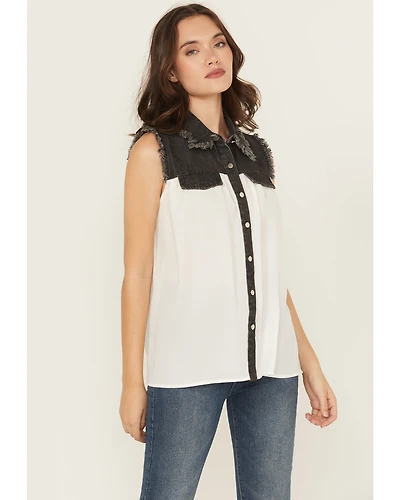 Cowgirl Hardware Women's Sleeveless Denim Chiffon Blouse