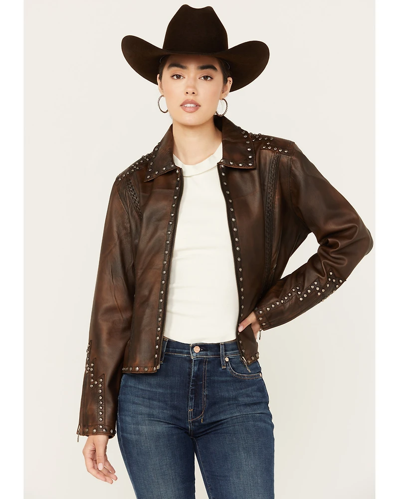 Cripple Creek Women's Concho Back Leather Jacket