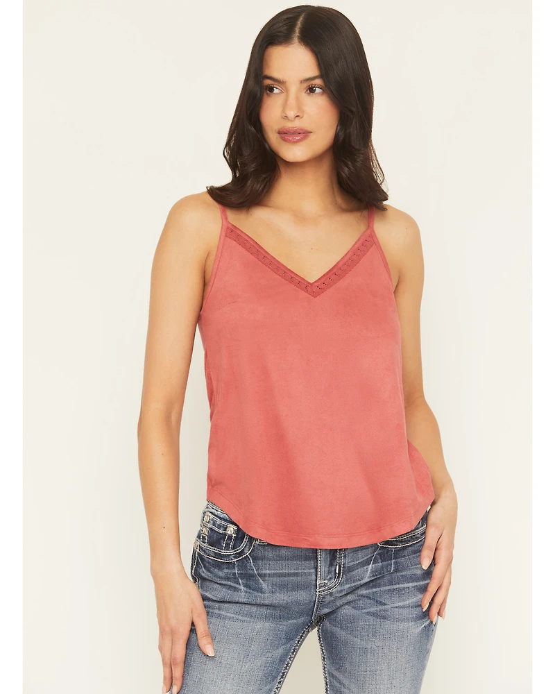 Shyanne Women's Solid Faux Suede Sleeveless Crochet Tank Top