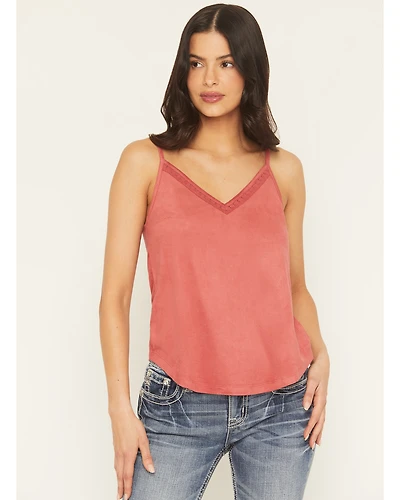 Shyanne Women's Solid Faux Suede Sleeveless Crochet Tank Top