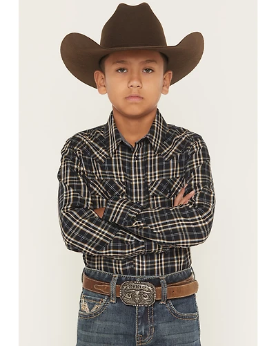 Cody James Boys' Warriors Way Plaid Print Long Sleeve Snap Western Shirt