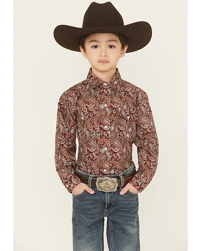 Roper Boys' Paisley Print Long Sleeve Pearl Snap Western Shirt