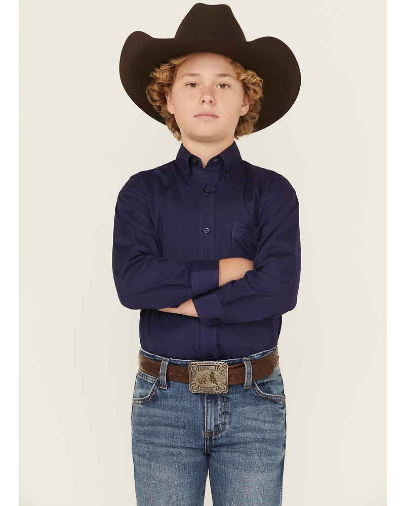 Panhandle Boys' Solid Long Sleeve Button-Down Stretch Western Shirt