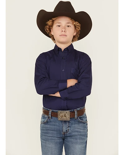 Panhandle Boys' Solid Long Sleeve Button-Down Stretch Western Shirt