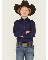 Panhandle Boys' Solid Long Sleeve Button-Down Stretch Western Shirt