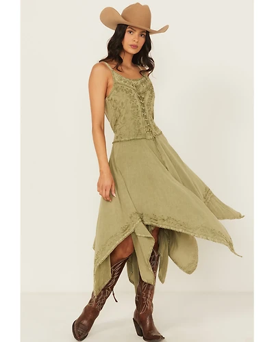 Scully Women's Sleeveless Hanky Hem Jacquard Midi Dress