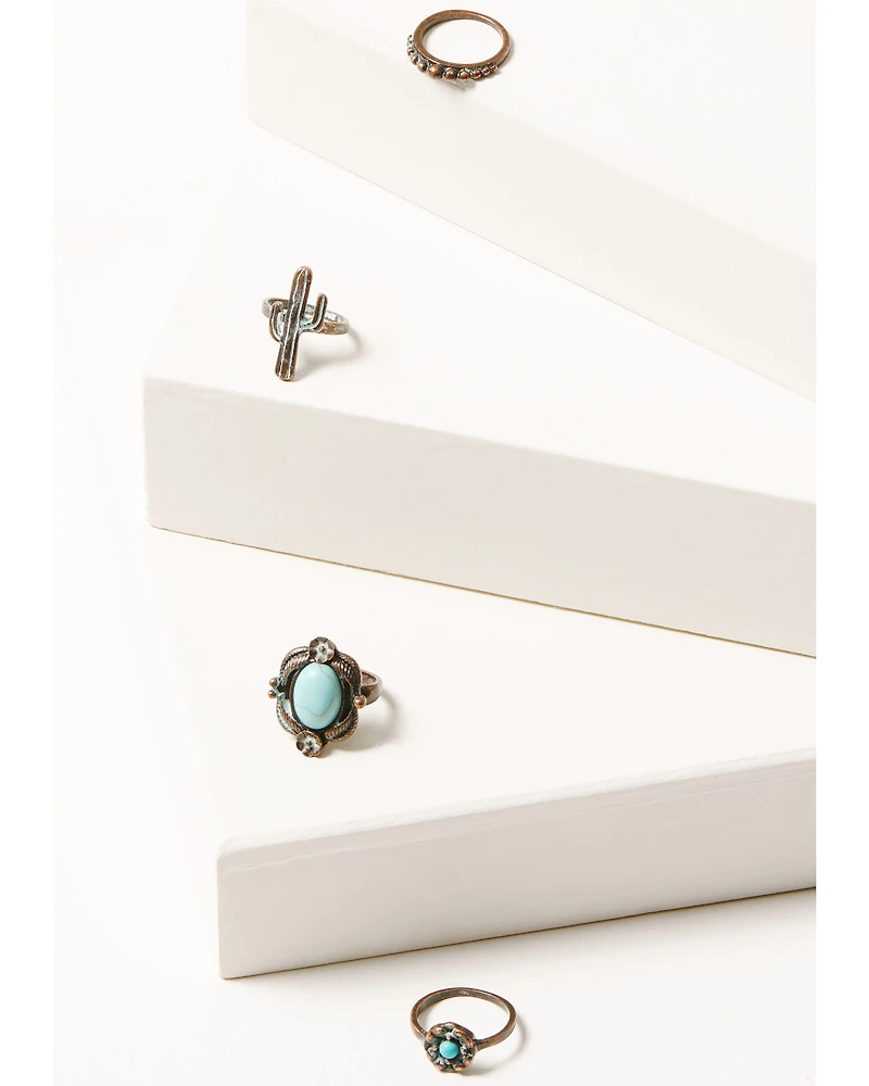 Shyanne Women's Bronze & Turquoise 4-Piece Ring Set