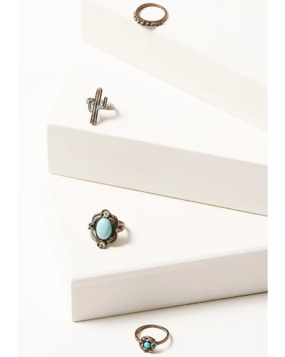 Shyanne Women's Bronze & Turquoise 4-Piece Ring Set