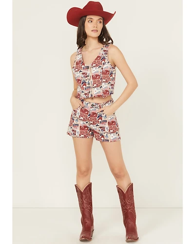 Rock & Roll Denim Women's High Rise Americana Print Stretch Shorts