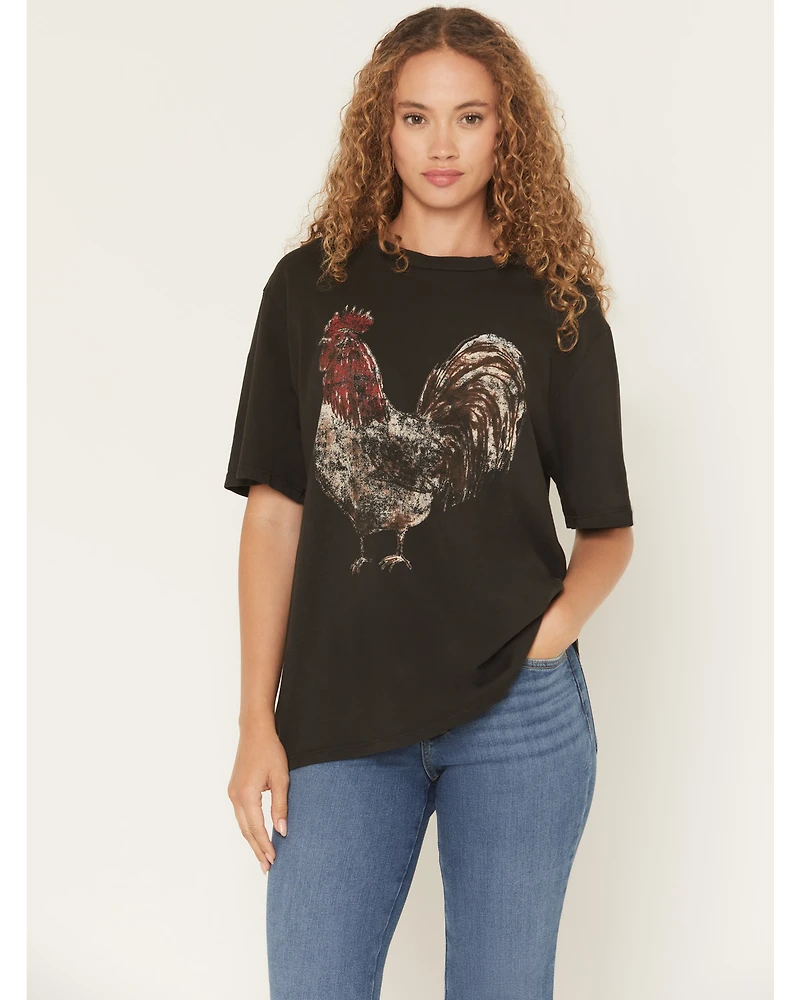 Originality Women's Rooster Short Sleeve Oversized Graphic Tee