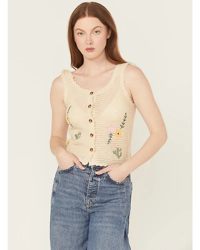 Rock & Roll Denim Women's Crochet Floral Tank