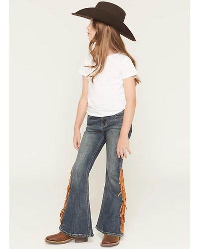 Shyanne Girls' Holly Medium Wash Fringe Flare Stretch Denim Jeans