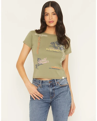 Cleo + Wolf Women's Solid Short Sleeve Graphic Baby Tee