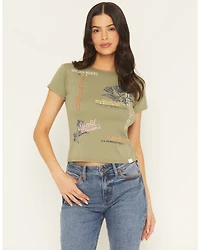 Cleo + Wolf Women's Solid Short Sleeve Graphic Baby Tee