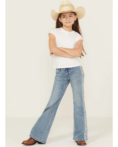 Rock & Roll Denim Girls' Southwestern Print Panel Button Flare Stretch Jeans