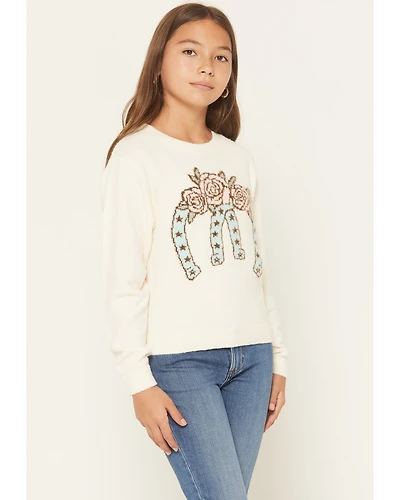 Sugar California Girls' Floral Horseshoe Print Sweater