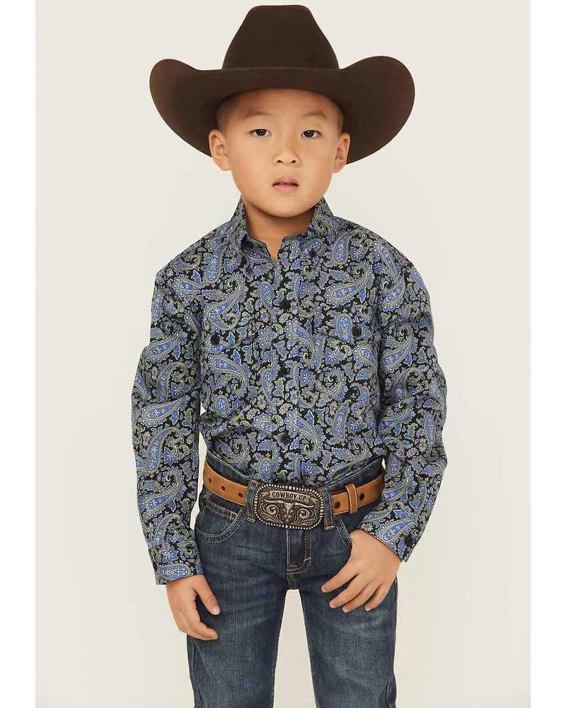 Roper Boys' Paisley Print Long Sleeve Button-Down Western Shirt