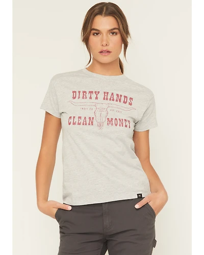 Troll Co Women's Dirty Hands Clean Money Longhorn Short Sleeve Graphic Tee