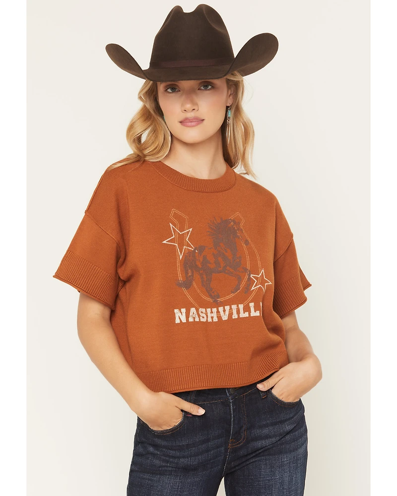 Originality Women's Nashville Horse Short Sleeve Graphic Sweater