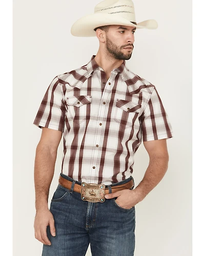 Moonshine Spirit Men's Memphis Plaid Print Short Sleeve Snap Western Shirt