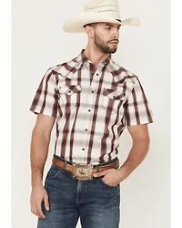 Moonshine Spirit Men's Memphis Plaid Print Short Sleeve Snap Western Shirt