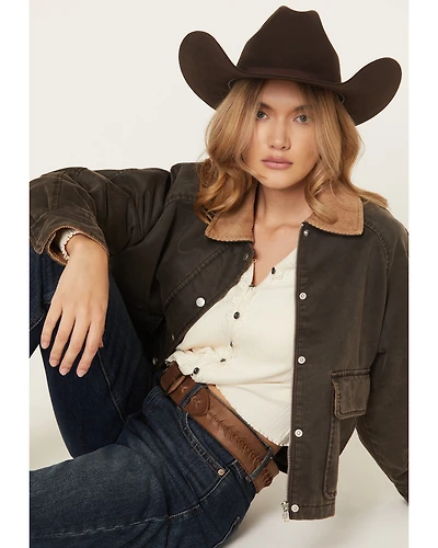 Stoosh Women's Acid Wash Snap Barn Jacket