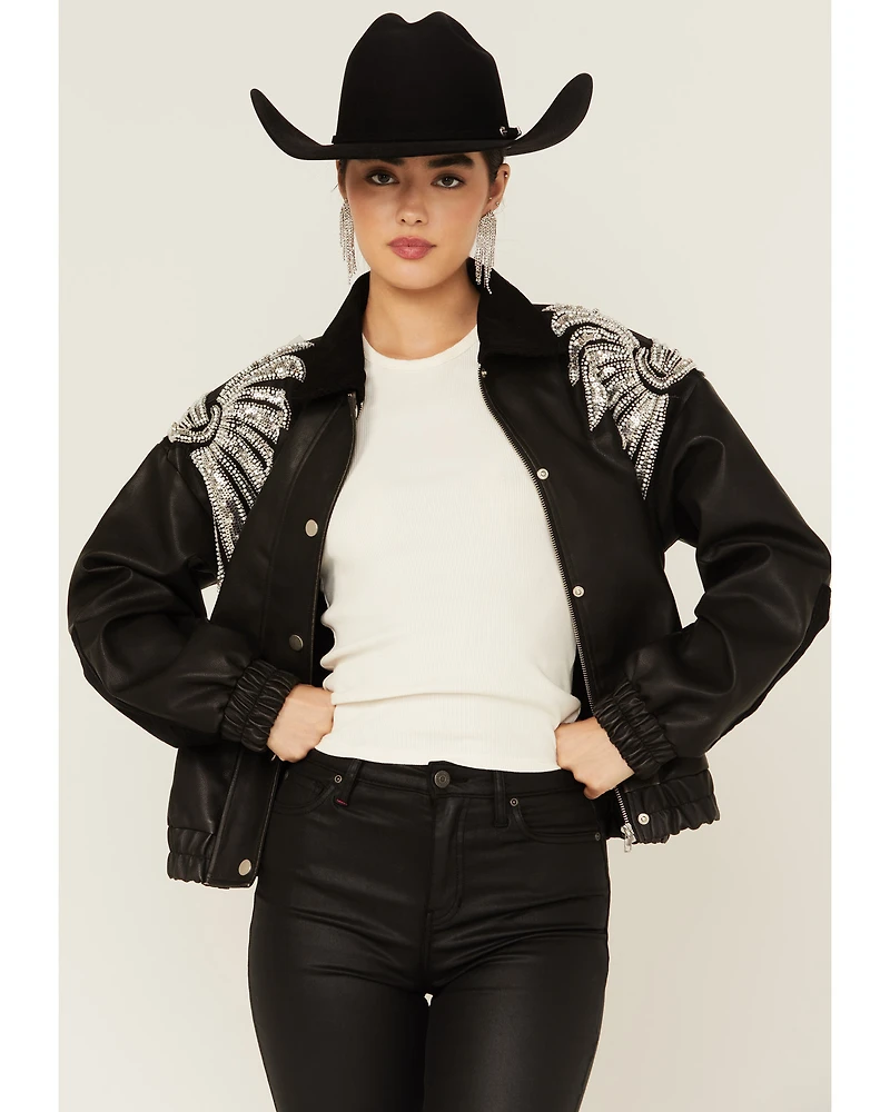 Miss Me Women's Winged Faux Leather Jacket