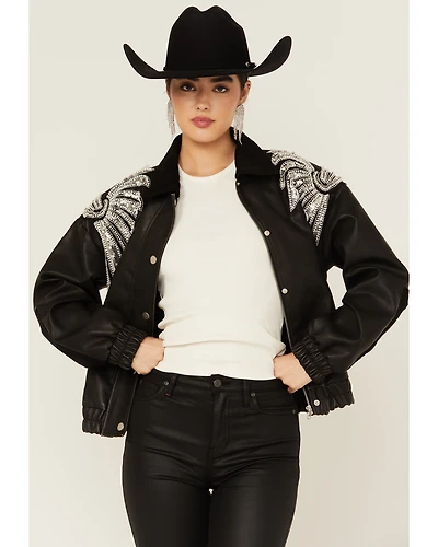 Miss Me Women's Winged Faux Leather Jacket