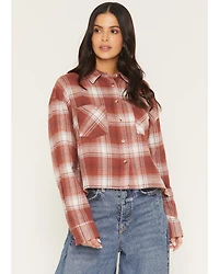 Ely Walker Women's Boot Barn Exclusive Plaid Print Long Sleeve Button-Down Cropped Flannel Shirt