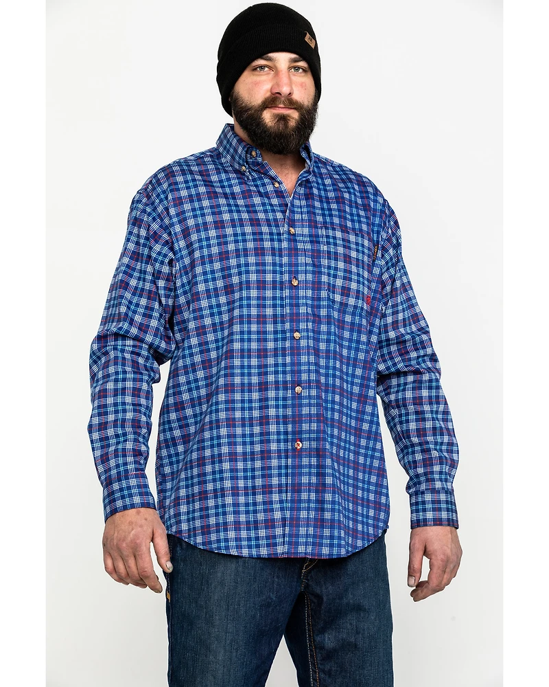 Ariat Men's Collins FR Plaid Print Long Sleeve Button Down Work Shirt - Tall
