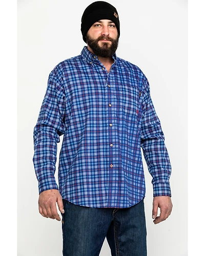Ariat Men's Collins FR Plaid Print Long Sleeve Button Down Work Shirt - Tall
