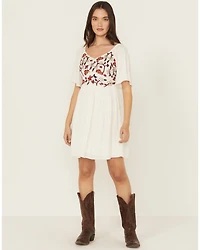 Shyanne Women's Embroidered Crinkle Flutter Sleeve Mini Dress