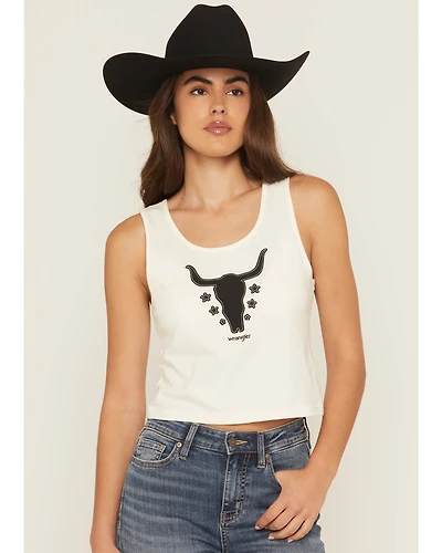 Wrangler Women's Steerhead Sleeveless Cropped Graphic Tank Top