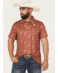 Rock & Roll Denim Men's Cactus Print Short Sleeve Button-Down Polo