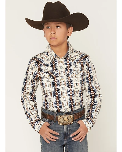 Cody James Boys' Wild Prairie Southwestern Print Long Sleeve Snap Western Shirt