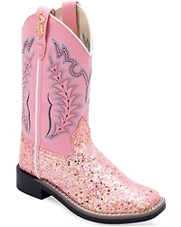 Old West Girls' Fancy Stitch Western Boots - Broad Square Toe