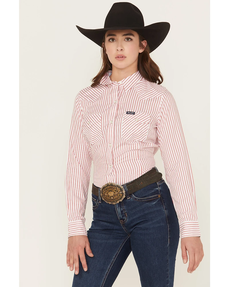 Wrangler Retro Women's Striped Print Long Sleeve Snap Stretch Western Shirt