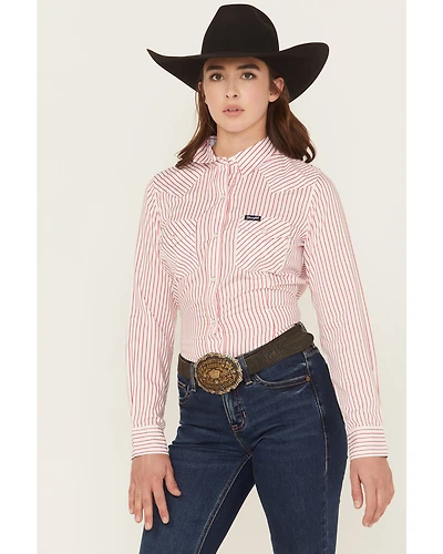 Wrangler Retro Women's Striped Print Long Sleeve Snap Stretch Western Shirt