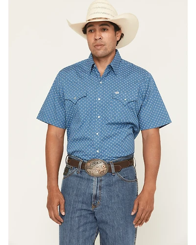Ely Walker Men's Bandana Print Short Sleeve Pearl Snap Western Shirt