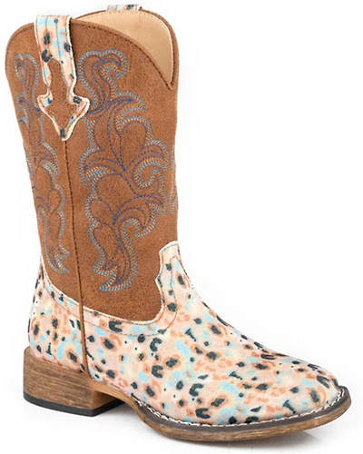 Roper Little Girls' Glitter Blossom Western Boots - Broad Square Toe