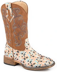 Roper Little Girls' Glitter Blossom Western Boots - Broad Square Toe
