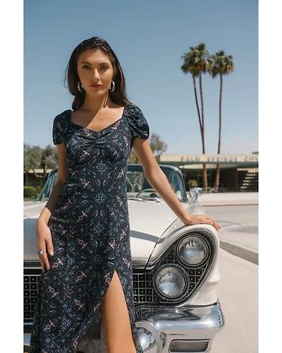 Idyllwind Women's Beth Jacquard Print Short Sleeve Midi Dress