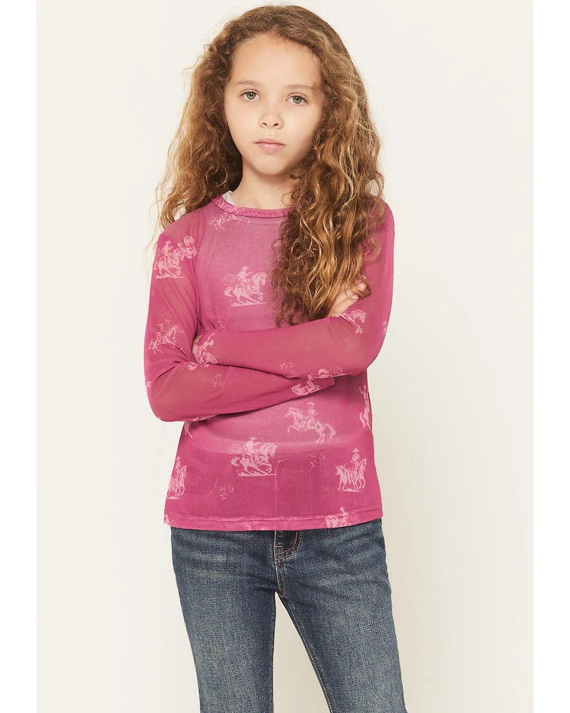 Cowgirl Hardware Girls' Desert Bronc Long Sleeve Mesh Top