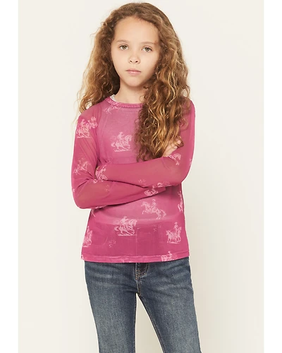 Cowgirl Hardware Girls' Desert Bronc Long Sleeve Mesh Top