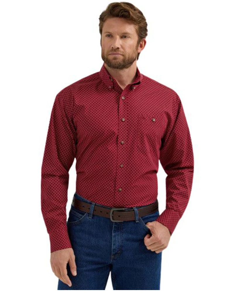Wrangler Men's Classics Geo Print Long Sleeve Button-Down Stretch Western Shirt