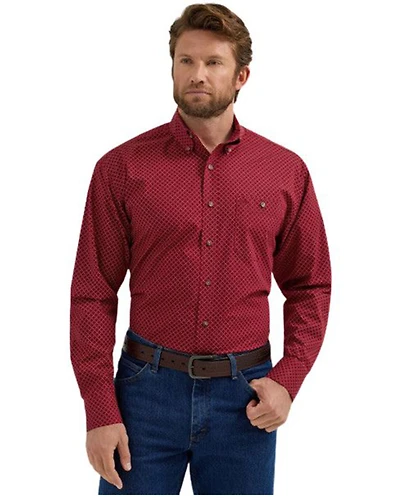 Wrangler Men's Classics Geo Print Long Sleeve Button-Down Stretch Western Shirt