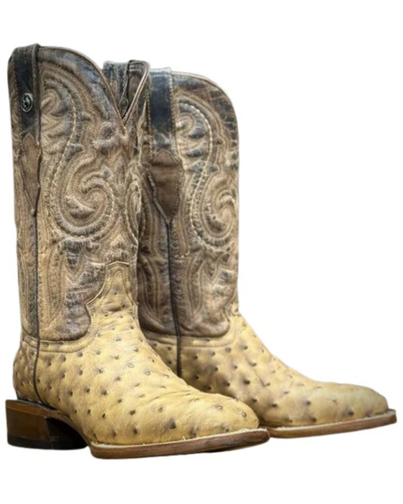 Tanner Mark Men's Ostrich Print Western Boots - Broad Square Toe