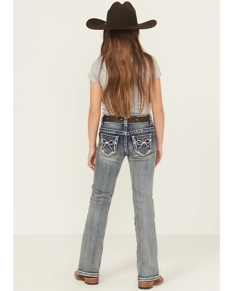 Shyanne Girls' Washed Bow Pocket Bootcut Stretch Denim Jeans